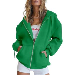 imagePRETTYGARDEN Womens 2025 Zip Up Y2K Hoodies Casual Long Sleeve Sweatshirts Fall Spring Track Jackets with PocketsGreen