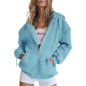 imagePRETTYGARDEN Womens 2025 Zip Up Y2K Hoodies Casual Long Sleeve Sweatshirts Fall Spring Track Jackets with PocketsLake Blue