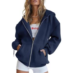 imagePRETTYGARDEN Womens 2025 Zip Up Y2K Hoodies Casual Long Sleeve Sweatshirts Fall Spring Track Jackets with PocketsNavy
