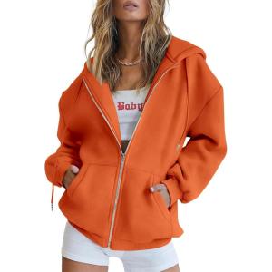 imagePRETTYGARDEN Womens 2025 Zip Up Y2K Hoodies Casual Long Sleeve Sweatshirts Fall Spring Track Jackets with PocketsOrange