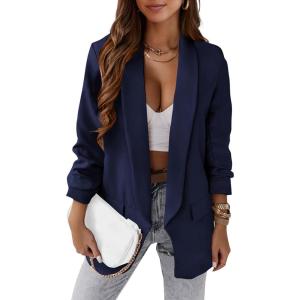 imagePRETTYGARDEN Womens Casual Blazer 2025 Spring Fall Fashion Long Sleeve Open Front Work Office Suit JacketsDark Blue