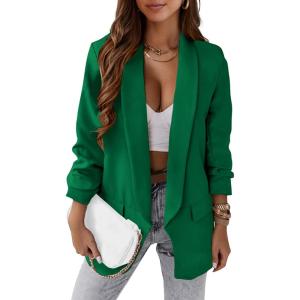 imagePRETTYGARDEN Womens Casual Blazer 2025 Spring Fall Fashion Long Sleeve Open Front Work Office Suit JacketsGreen
