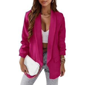 imagePRETTYGARDEN Womens Casual Blazer 2025 Spring Fall Fashion Long Sleeve Open Front Work Office Suit JacketsRose Red