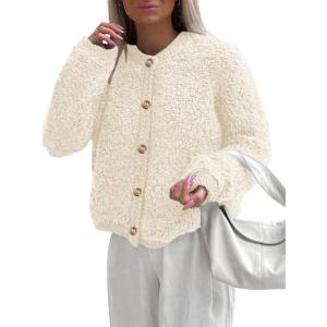 imagePRETTYGARDEN Womens Faux Fur Coat 2025 Fall Fuzzy Fleece Button up Shearling Cropped Jackets Winter Trendy OuterwearWhite