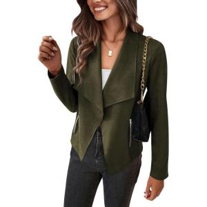imagePRETTYGARDEN Womens Faux Suede Jackets 2025 Fashion Fall Clothes Long Sleeve Open Front Cropped Coat OutwearArmy Green