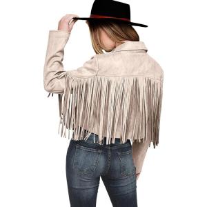 imagePRETTYGARDEN Womens Fringe Faux Suede Leather Jackets Fall Fashion 2025 Tassel Motorcycle Cropped CoatsBeige Apricot