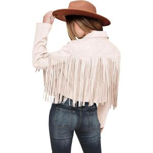 imagePRETTYGARDEN Womens Fringe Faux Suede Leather Jackets Fall Fashion 2025 Tassel Motorcycle Cropped CoatsBeige White