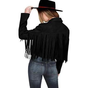 imagePRETTYGARDEN Womens Fringe Faux Suede Leather Jackets Fall Fashion 2025 Tassel Motorcycle Cropped CoatsBlack