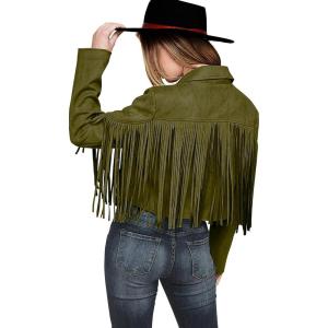 imagePRETTYGARDEN Womens Fringe Faux Suede Leather Jackets Fall Fashion 2025 Tassel Motorcycle Cropped CoatsDark Army Green