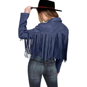 imagePRETTYGARDEN Womens Fringe Faux Suede Leather Jackets Fall Fashion 2025 Tassel Motorcycle Cropped CoatsHaze Blue