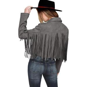 imagePRETTYGARDEN Womens Fringe Faux Suede Leather Jackets Fall Fashion 2025 Tassel Motorcycle Cropped CoatsSilver Grey
