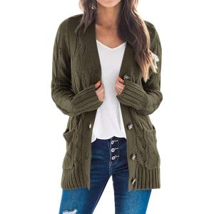 imagePRETTYGARDEN Womens Open Front Cardigan Sweaters Fall Fashion Button Down Cable Knit Chunky Winter Clothing Outerwear CoatsArmy Green