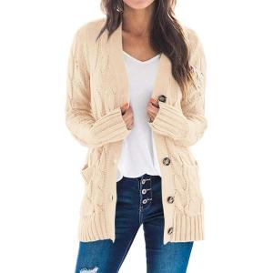 imagePRETTYGARDEN Womens Open Front Cardigan Sweaters Fall Fashion Button Down Cable Knit Chunky Winter Clothing Outerwear CoatsBeige