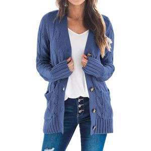 imagePRETTYGARDEN Womens Open Front Cardigan Sweaters Fall Fashion Button Down Cable Knit Chunky Winter Clothing Outerwear CoatsBlue Grey
