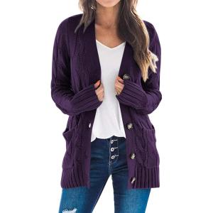 imagePRETTYGARDEN Womens Open Front Cardigan Sweaters Fall Fashion Button Down Cable Knit Chunky Winter Clothing Outerwear CoatsDark Purple