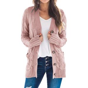 imagePRETTYGARDEN Womens Open Front Cardigan Sweaters Fall Fashion Button Down Cable Knit Chunky Winter Clothing Outerwear CoatsDusty Pink