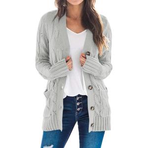 imagePRETTYGARDEN Womens Open Front Cardigan Sweaters Fall Fashion Button Down Cable Knit Chunky Winter Clothing Outerwear CoatsGrey