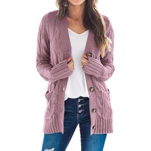 imagePRETTYGARDEN Womens Open Front Cardigan Sweaters Fall Fashion Button Down Cable Knit Chunky Winter Clothing Outerwear CoatsPurple