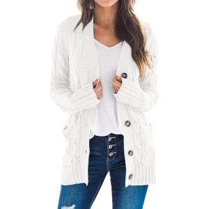 imagePRETTYGARDEN Womens Open Front Cardigan Sweaters Fall Fashion Button Down Cable Knit Chunky Winter Clothing Outerwear CoatsWhite