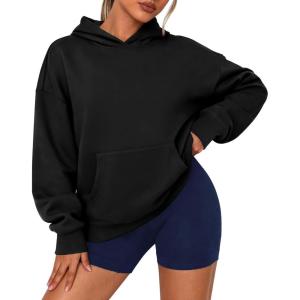 imagePRETTYGARDEN Womens Oversized Hoodies Fleece Sweatshirts Fall Fashion 2025 Long Sleeve Pullover Tops Y2k Winter ClothesBlack