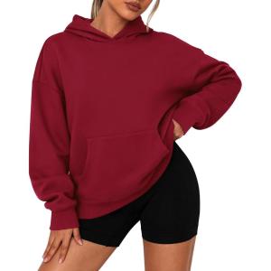 imagePRETTYGARDEN Womens Oversized Hoodies Fleece Sweatshirts Fall Fashion 2025 Long Sleeve Pullover Tops Y2k Winter ClothesBurgundy