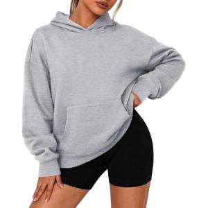 imagePRETTYGARDEN Womens Oversized Hoodies Fleece Sweatshirts Fall Fashion 2025 Long Sleeve Pullover Tops Y2k Winter ClothesGrey