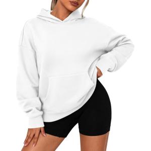 imagePRETTYGARDEN Womens Oversized Hoodies Fleece Sweatshirts Fall Fashion 2025 Long Sleeve Pullover Tops Y2k Winter ClothesWhite