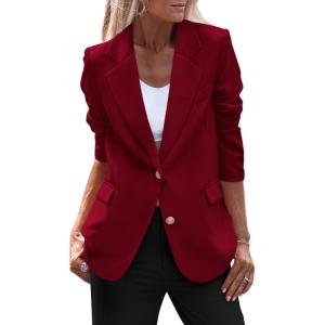 imagePRETTYGARDEN Womens Spring Fall Business Casual Blazers Long Sleeve Notch Lapel Trendy Work Office Blazer Jackets OuterwearWine Red