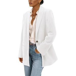 imagePRETTYGARDEN Womens Winter Corduroy Blazers Jackets Dressy Casual Ribbed Long Sleeve Lapel Fashion Work Business OuterwearWhite