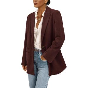 imagePRETTYGARDEN Womens Winter Corduroy Blazers Jackets Dressy Casual Ribbed Long Sleeve Lapel Fashion Work Business OuterwearWine Red