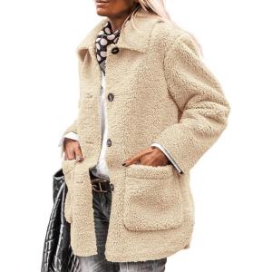 imagePRETTYGARDEN Womens Winter Faux Fur Coats Long Sleeve Lapel Button Down Pockets Fleece Sherpa Jacket Casual Trendy OuterwearBeige