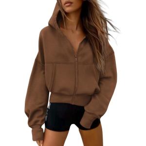 imagePRETTYGARDEN Womens Zip Up Y2K Hoodies 2025 Fall Fashion Long Sleeve Hooded Fleece Sweatshirts Casual Jacket Winter ClothesBrown