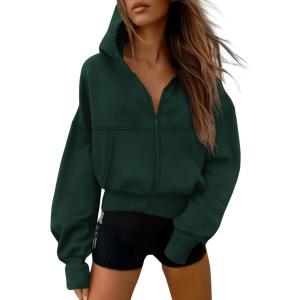 imagePRETTYGARDEN Womens Zip Up Y2K Hoodies 2025 Fall Fashion Long Sleeve Hooded Fleece Sweatshirts Casual Jacket Winter ClothesDark Green