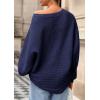 imagePRETTYGARDEN Fall Sweaters for Women 2025 Oversized Boat Neck Pullover Long Sleeve Knit Tops Cozy Winter Fashion ClothingNavy Blue