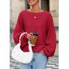 imagePRETTYGARDEN Fall Sweaters for Women 2025 Oversized Boat Neck Pullover Long Sleeve Knit Tops Cozy Winter Fashion ClothingRed