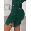 imagePRETTYGARDEN Long Sleeve Dress for Women Early Fall Fashion 2025 Cocktail Party Bodycon Off The Shoulder Mini Ruched DressesDark Green