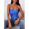 imagePRETTYGARDEN Strapless Tube Tops for Women 2025 Summer Mesh Floral Y2K Bandeau Cute Crop Top Trendy Going Out OutfitsBright Blue