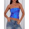 imagePRETTYGARDEN Strapless Tube Tops for Women 2025 Summer Mesh Floral Y2K Bandeau Cute Crop Top Trendy Going Out OutfitsBright Blue