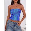 imagePRETTYGARDEN Strapless Tube Tops for Women 2025 Summer Mesh Floral Y2K Bandeau Cute Crop Top Trendy Going Out OutfitsBright Blue
