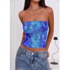 imagePRETTYGARDEN Strapless Tube Tops for Women 2025 Summer Mesh Floral Y2K Bandeau Cute Crop Top Trendy Going Out OutfitsBright Blue