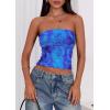 imagePRETTYGARDEN Strapless Tube Tops for Women 2025 Summer Mesh Floral Y2K Bandeau Cute Crop Top Trendy Going Out OutfitsBright Blue