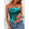imagePRETTYGARDEN Strapless Tube Tops for Women 2025 Summer Mesh Floral Y2K Bandeau Cute Crop Top Trendy Going Out OutfitsLake Blue
