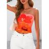imagePRETTYGARDEN Strapless Tube Tops for Women 2025 Summer Mesh Floral Y2K Bandeau Cute Crop Top Trendy Going Out OutfitsOrange