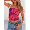 imagePRETTYGARDEN Strapless Tube Tops for Women 2025 Summer Mesh Floral Y2K Bandeau Cute Crop Top Trendy Going Out OutfitsPurple Orange