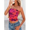 imagePRETTYGARDEN Strapless Tube Tops for Women 2025 Summer Mesh Floral Y2K Bandeau Cute Crop Top Trendy Going Out OutfitsPurple Orange
