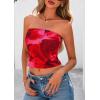 imagePRETTYGARDEN Strapless Tube Tops for Women 2025 Summer Mesh Floral Y2K Bandeau Cute Crop Top Trendy Going Out OutfitsRed
