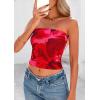 imagePRETTYGARDEN Strapless Tube Tops for Women 2025 Summer Mesh Floral Y2K Bandeau Cute Crop Top Trendy Going Out OutfitsRed