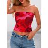 imagePRETTYGARDEN Strapless Tube Tops for Women 2025 Summer Mesh Floral Y2K Bandeau Cute Crop Top Trendy Going Out OutfitsRed