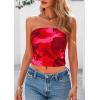 imagePRETTYGARDEN Strapless Tube Tops for Women 2025 Summer Mesh Floral Y2K Bandeau Cute Crop Top Trendy Going Out OutfitsRed