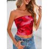 imagePRETTYGARDEN Strapless Tube Tops for Women 2025 Summer Mesh Floral Y2K Bandeau Cute Crop Top Trendy Going Out OutfitsRed